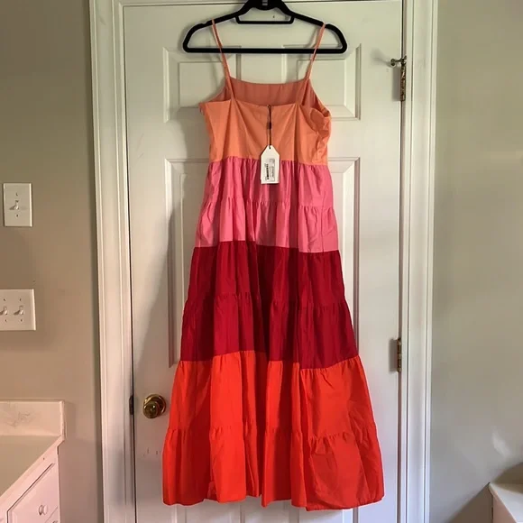NWT English Factory Pink Color Block Spaghetti Maxi, sz S - Picture 4 of 7